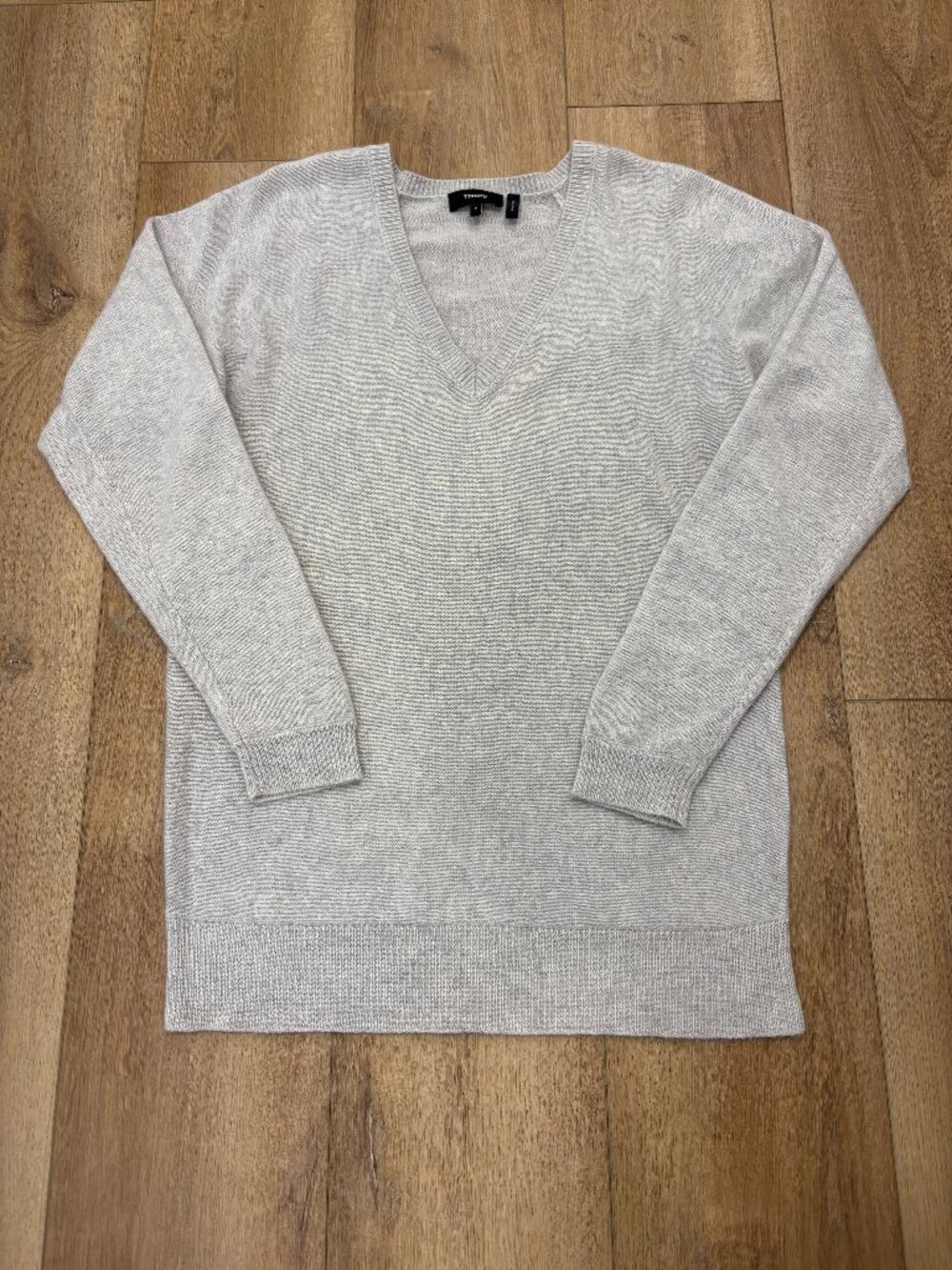 🌟 THEORY 🌟 V NECK CASHMERE LONGLINE OVERSIZED SWEATER HEATHER GRAY SZ XS